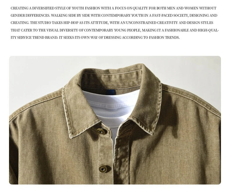 Autumn New Cargo Loose and Comfort 100% Cotton Jackets for Men Vintage Sense of Layering Streetwear Men Shirts AZ889