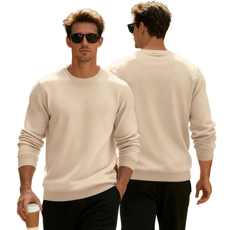 Winter Mens Loose Crew Neck Pullover Sweatshirt Fleece Lined Warm Casual Sports Commuter Outerwear Men Sweatshirt