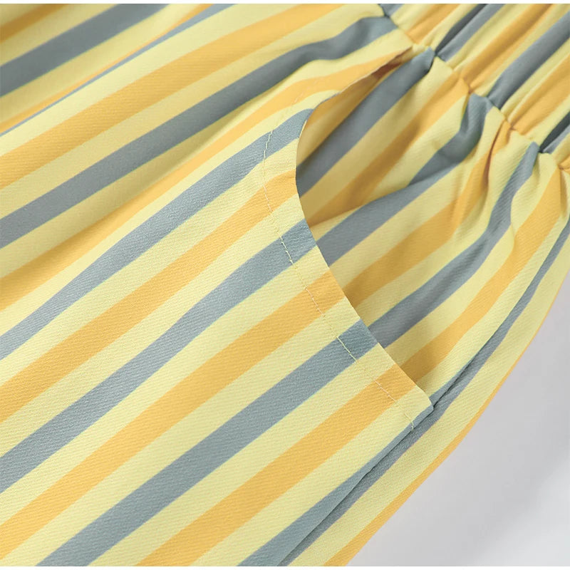 Casual Striped Pleated Vest Pants Women's Set Elegant Sleeveless O-neck Top Wide Leg Trousers 2026 Summer Vacation Lady Outfit