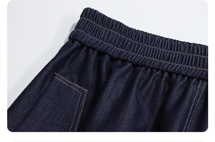 I BELIEVE YOU Dark Blue Denim Midi Skirt for Women 2026 Spring Elastic Waist Skirts Casual A-Line Skirt with Pockets 2261026207