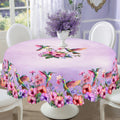 1 Piece of Hummingbird Flower Print Round Tablecloth, 5 Sizes Available, Square Tablecloth with Violet Tone Flower Print Design, Edge Embossing Process, Daily Garden Tablecloth Decoration, Tablecloth for Daily Home Kitchen, T