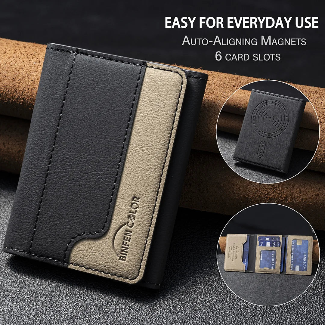 Suitable for IPhone 16 Three Fold Magnetic Wallet Card Holder, Magnetic Wallet Back Suction Universal Mobile Phone Card Bag