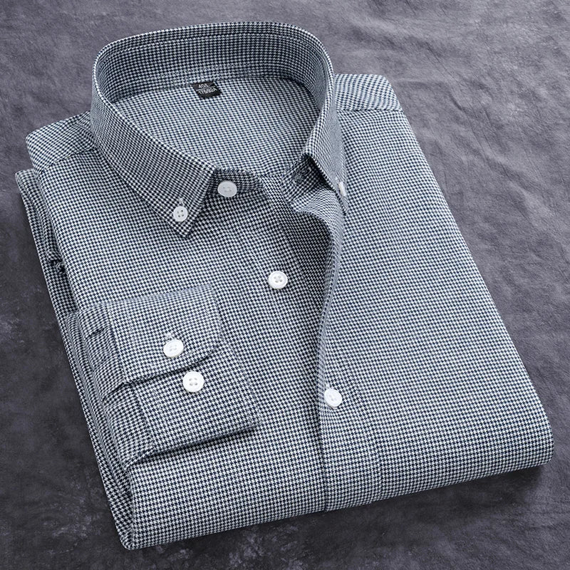 Newly Design Shirts For Men Spring Fall Long Sleeve Solid Color Oxford 100% Cotton Smart Casual Business Stripe Plaid White 5XL
