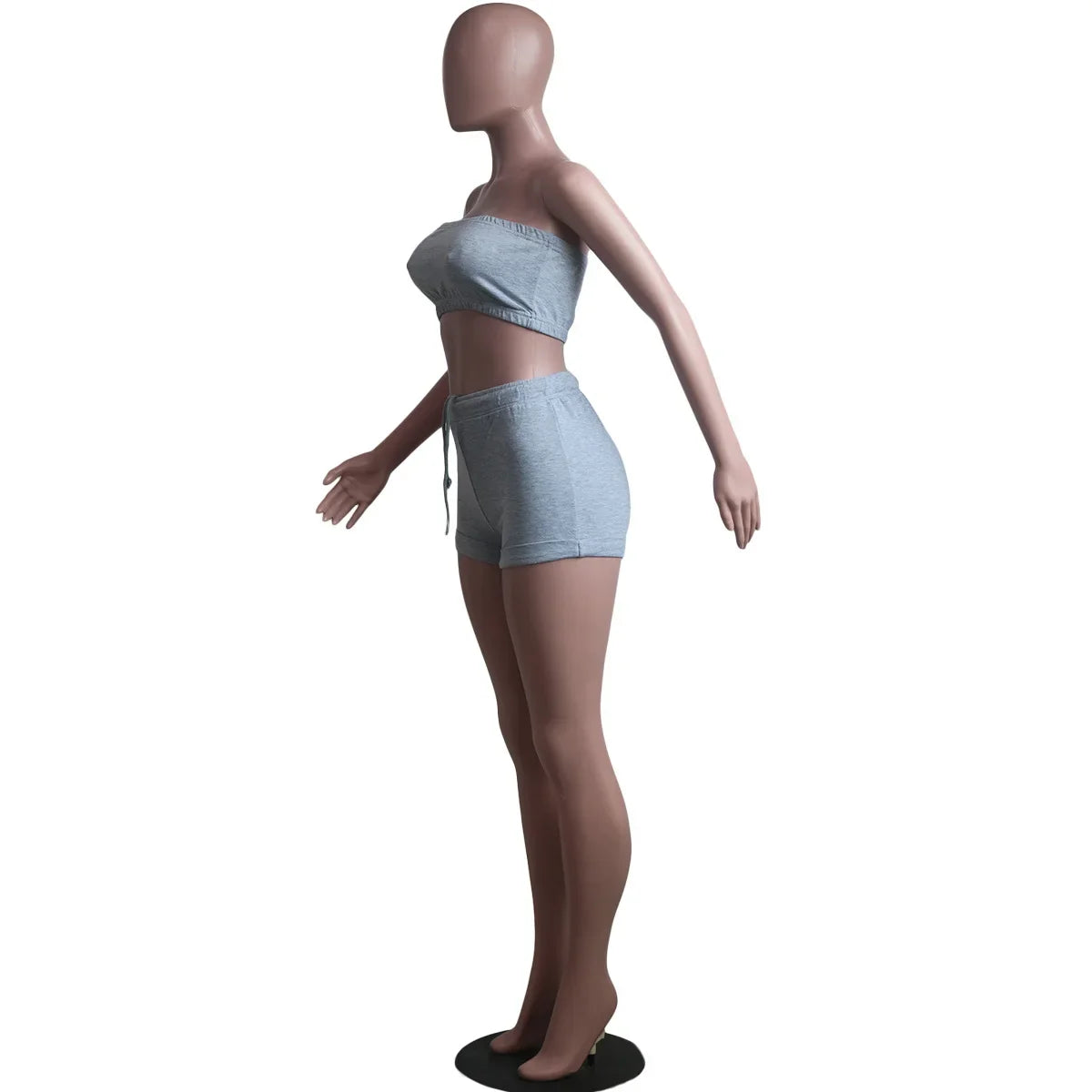 Thin Summer New Solid Color Lace Up Tracksuits Women Sleeveless Backless Tube And Shorts Two Piece Sets Casual 2pcs Outfits