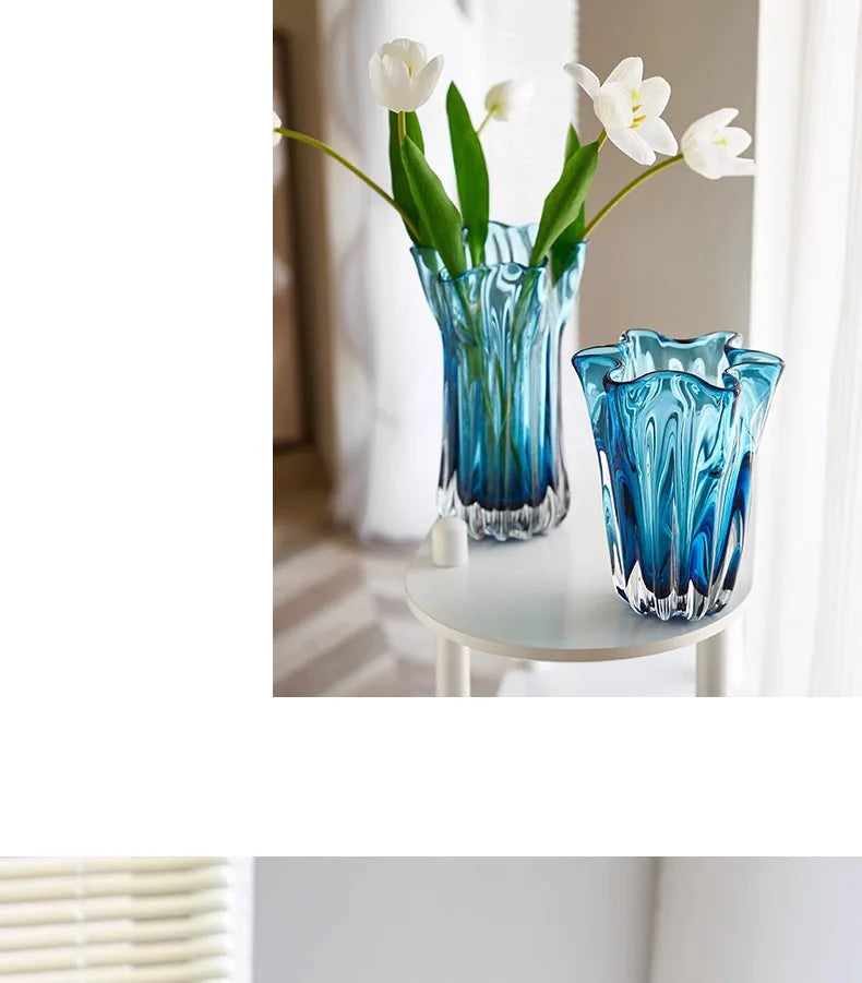 Transparent Blue Hydroponic Glass Vase Flower Pots Desk Decoration Flowers Arrangement Modern Floral Vases Room Aesthetic Decor