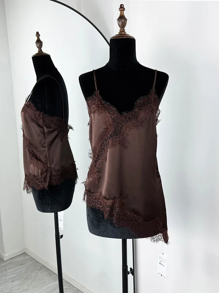 Tuularose Women's Lace Spaghetti Strap Dress Sexy Sleeveless Lace Patchwork Asymmetrical Dress Summer Party Looks Elegant Dress