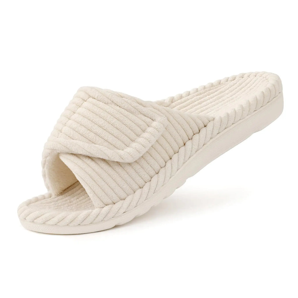 Kidmi Women Corduroy House Slippers Open Toe Bedroom Shoes With Adjustable Strap Soft Non‑slip Indoor Home Slides For Women