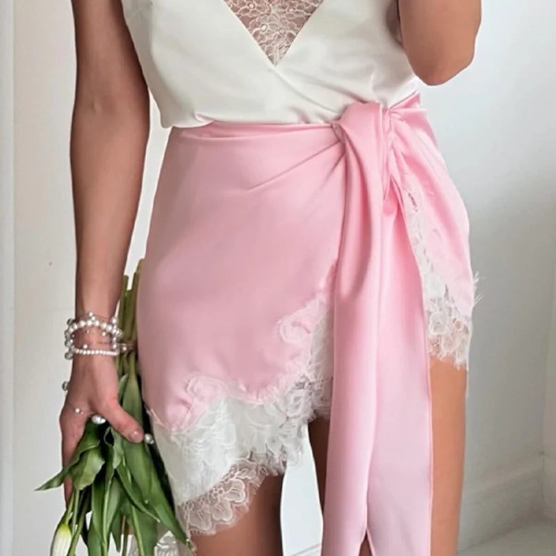 Elegant Lace Loose Dress Women Solid O-neck Full Sleeve Patchwork Dresses Female 2026 Summer White Robe Lady