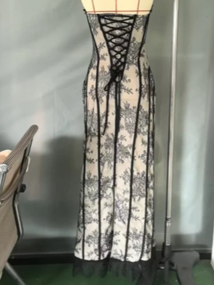 Women Gauze Fishbone Strapless Dress Chic Backless Off-shoulder Waist Cinching Slim Maxi Vestidos 2026 Lady Evening Party Gowns