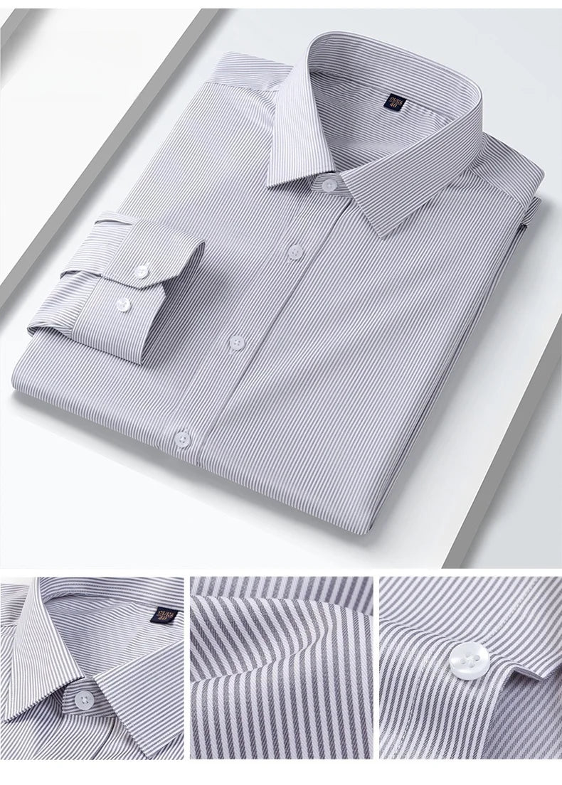 Quality Anti-Wrinkle Men Shirt Long Sleeves Dress Shirts For Men Slim Fit Camisa Social Business Blouse White Office Shirt S-5XL