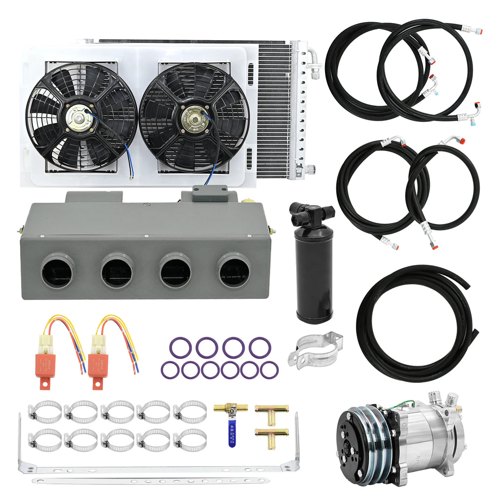 Universal 406-4 Hole Auto AC Evaporator Assembly Unit Air Conditioner & Heater 24V 12V for Classic Cars Truck Van Street Red Rod