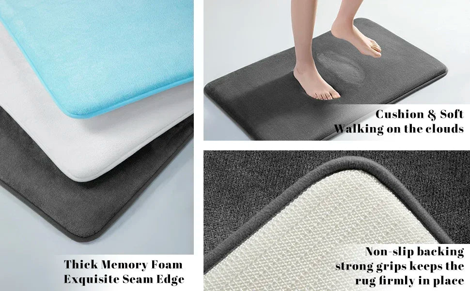 Bath Mat & Bathroom Extra Thick & Soft Memory Foam & Non Slip Super Absorbent Bathroom Rugs Bath Rug for Bathroom Floor