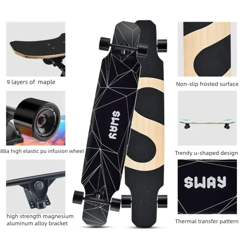 Longboard Skateboard for Beginners Cruiser Dancing Board with 9-Ply Maple Deck PU Wheels for Boys Girls Teens Street Commuting