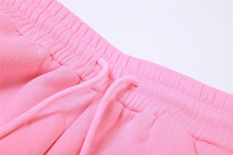 New Lace Up Pants Sets Women Slim Solid Splice Tank Tops Woman Long Sleeve Short Hoodies And Pant Suits Women Outfits Winter