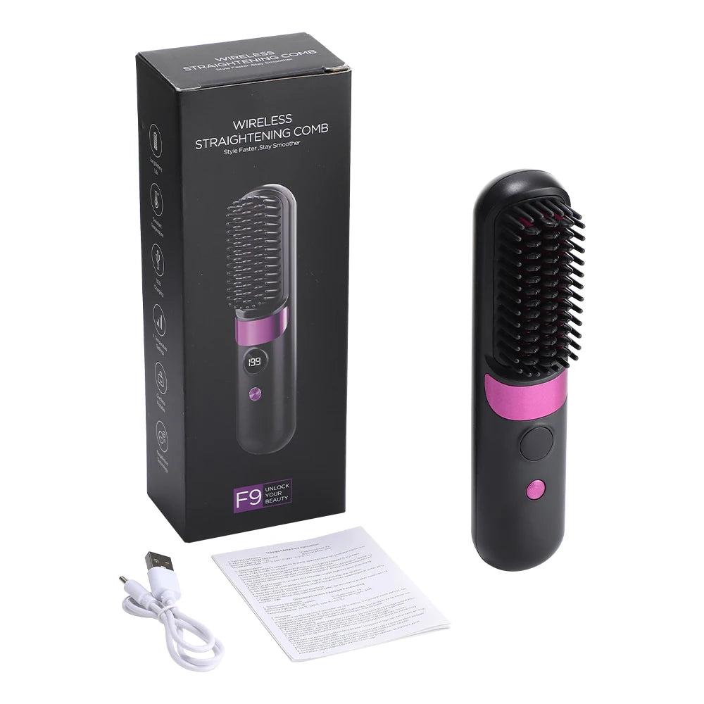 Cordless Hair Straightener 4 Temp LCD Display Anti-scald Hair Straightening Brush Portable Rechargeable Hair Styler Travel Women