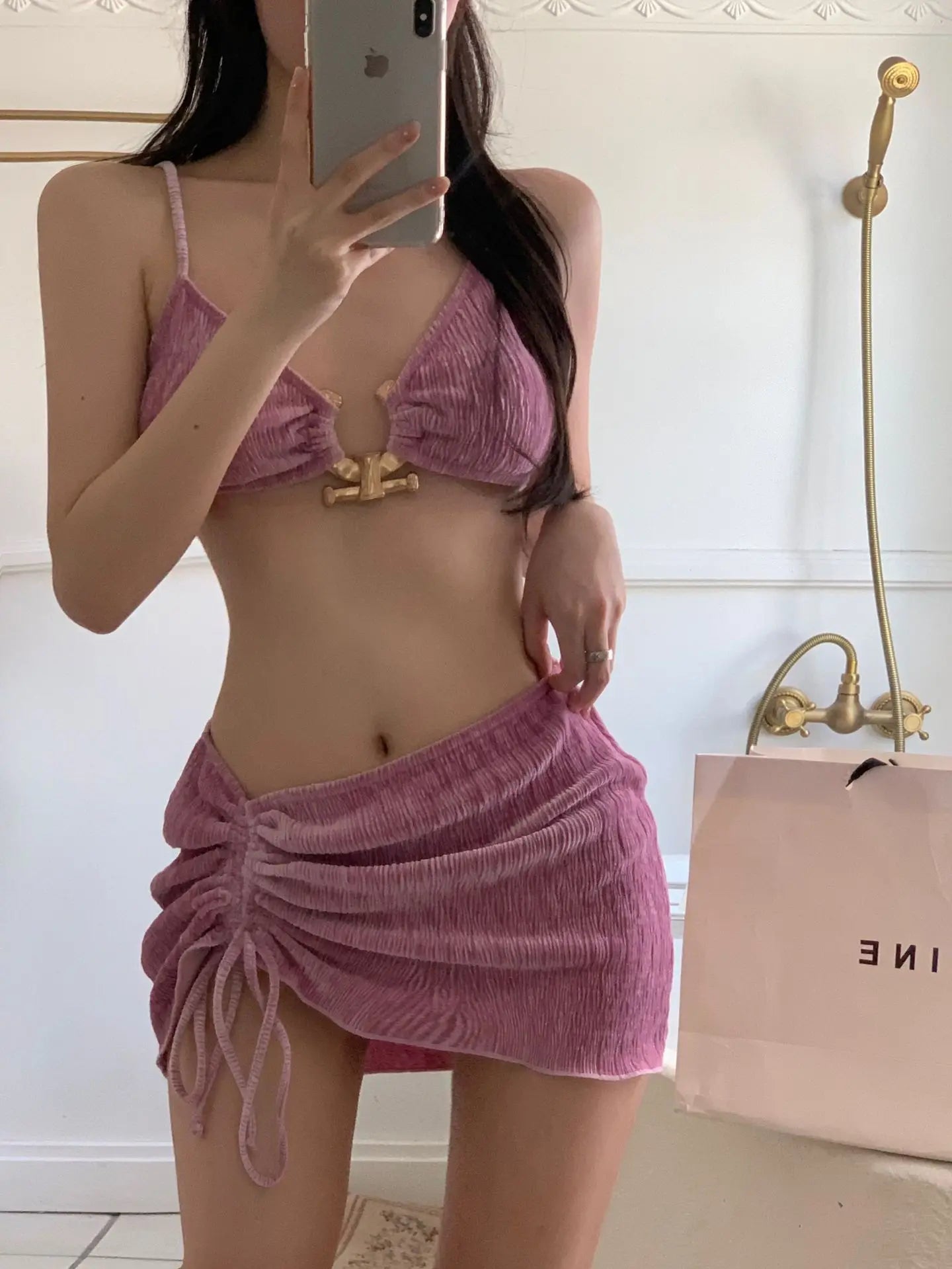 Bikini Three Piece Set Ins Style Split Swimsuit Vacation Beach Hot Elegant Fashionable High-end Women's Clothing 3 Colors