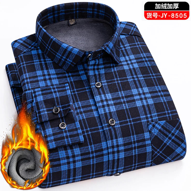 Men's long-sleeved shirts with added fleece and thickening are warm, casual in winter, skin-friendly, soft and cold-resistant
