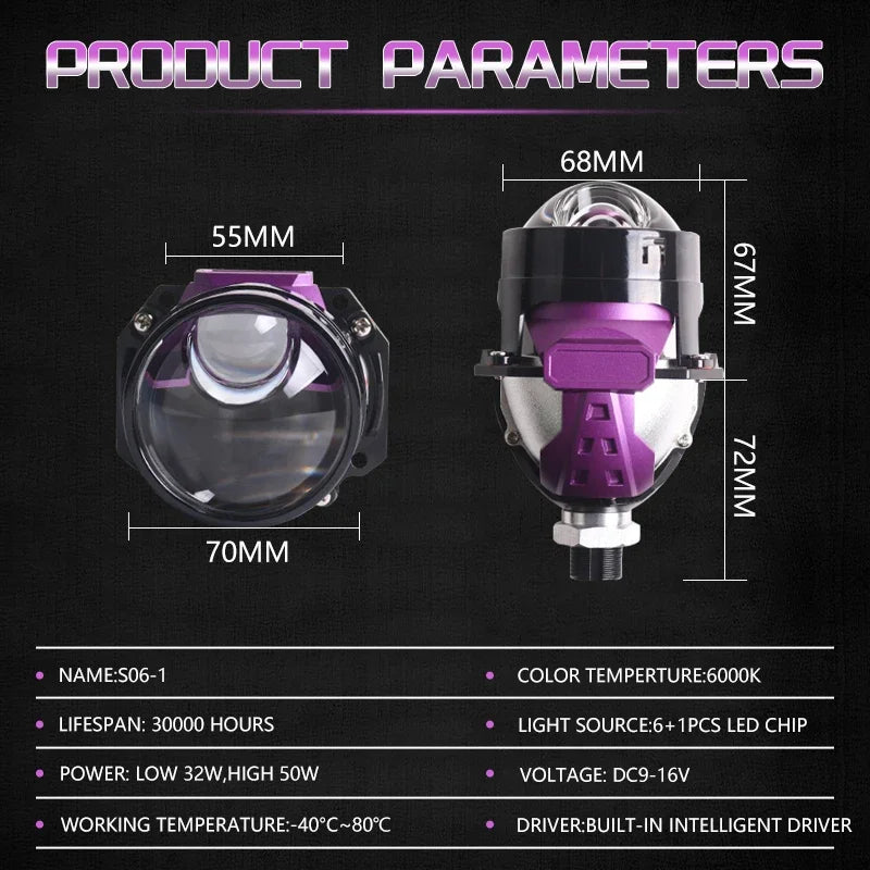 100W 2.5 Inch Bi LED Projector H7 H4 9005 9006 Angel Eyes Hyperboloid Lenses For Headlight 11130LUX Car Lights Car Accessories
