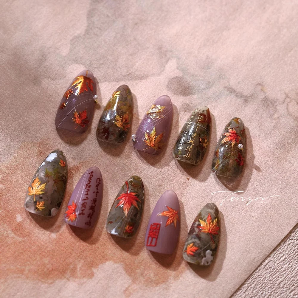 1pcs Autumn Gold Red Maple Leaf Nail Sticker 5D Embossed Jelly Maple Leaves Nail Decals Self-Adhesive Fall Leaf Nail Supplies ^5