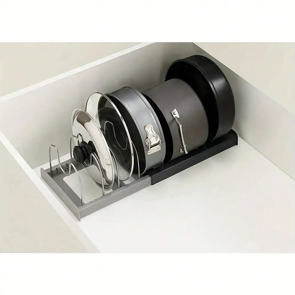 Expandable Pans Organizer Rack Kitchen Cabinet Pan Rack Drawer Expanding Cookware Space Saving Kitchen Cabinet Organizer Holde