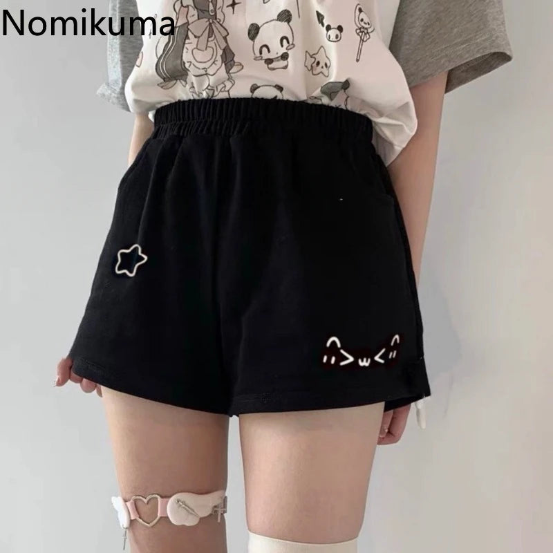 Cotton Shorts Women Print Cute Pantalones Cortos De Mujer 2025 New Bottoms Casual Fashion Elastic Waist Summer Wide Leg Pants