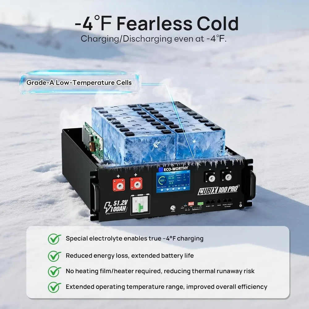 48V 100Ah LiFePO4 Server Rack Battery for Solar Energy Storage Home Backup Power with LED Display Bluetooth WiFi Low