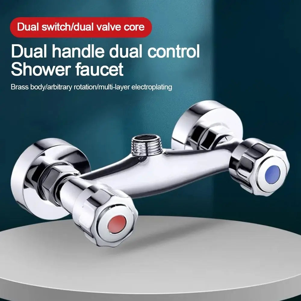 Durable Metal Out Water Inlet Valve Double Control Hot and Cold Double Shower Faucet Valve Wall Mounted Diverter Valve