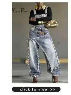 SHENGPALAE Women Denim Jumpsuit Spaghetti Strap Wide Leg Ripped Frayed Pocket Street Washed Autumn 2026 New 05E03276