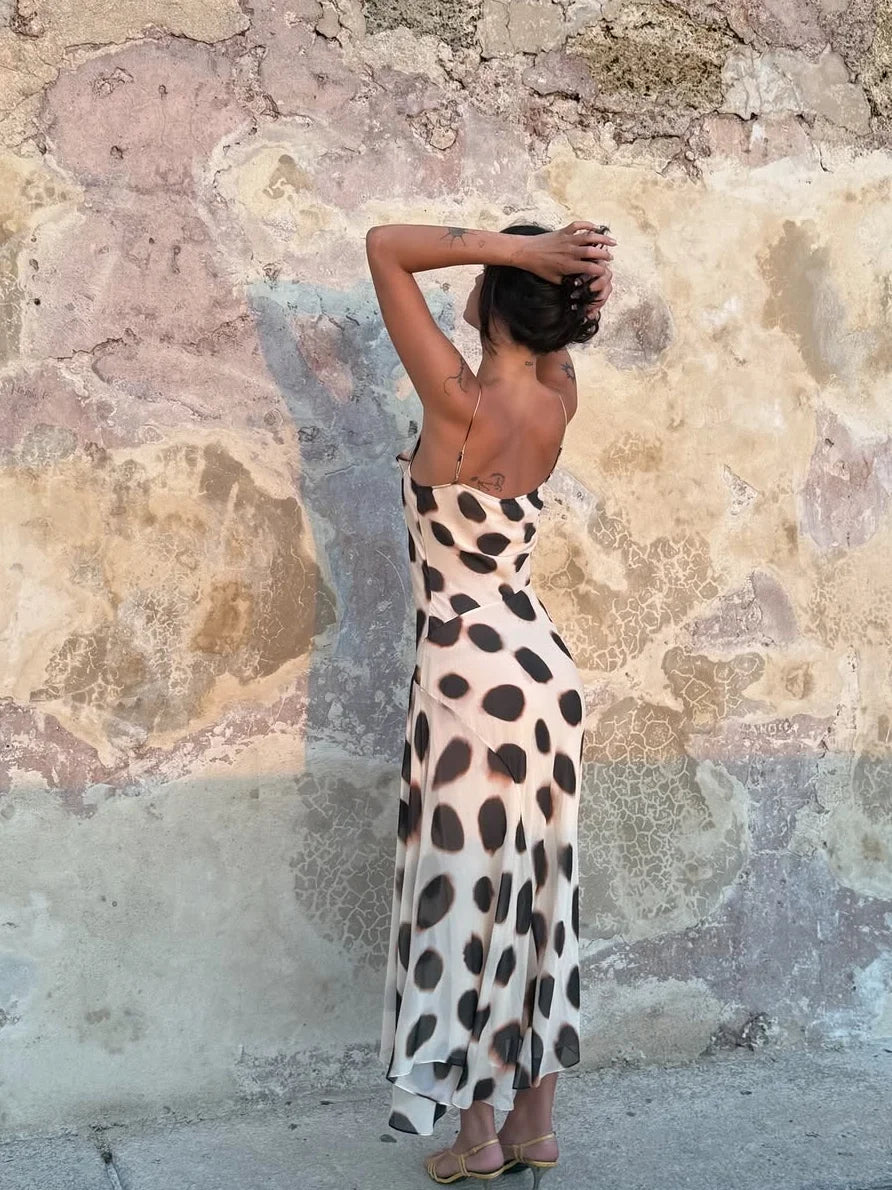 Trendy Slip Dress Animal Print V-neck Sexy  High Slit Fit Maxi Women Dresses Party Stylish Retro Summer Beach Street Outfits Y2k