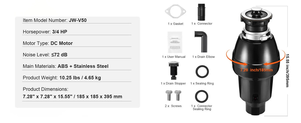 SucceBuy Garbage Disposal 1,1/2,3/4HP Continuous Feed Food Waste Disposer EZ Connect Food Waste Grinding System for Kitchen Sink