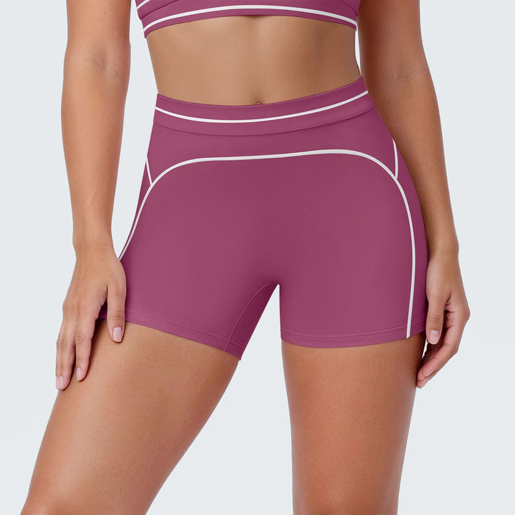 High Waist Stripe Fitness Yoga Shorts for Woman's Quick-Dry Breathable Hip-lifting Summer Gym Running Color Blocking Yoga Shorts
