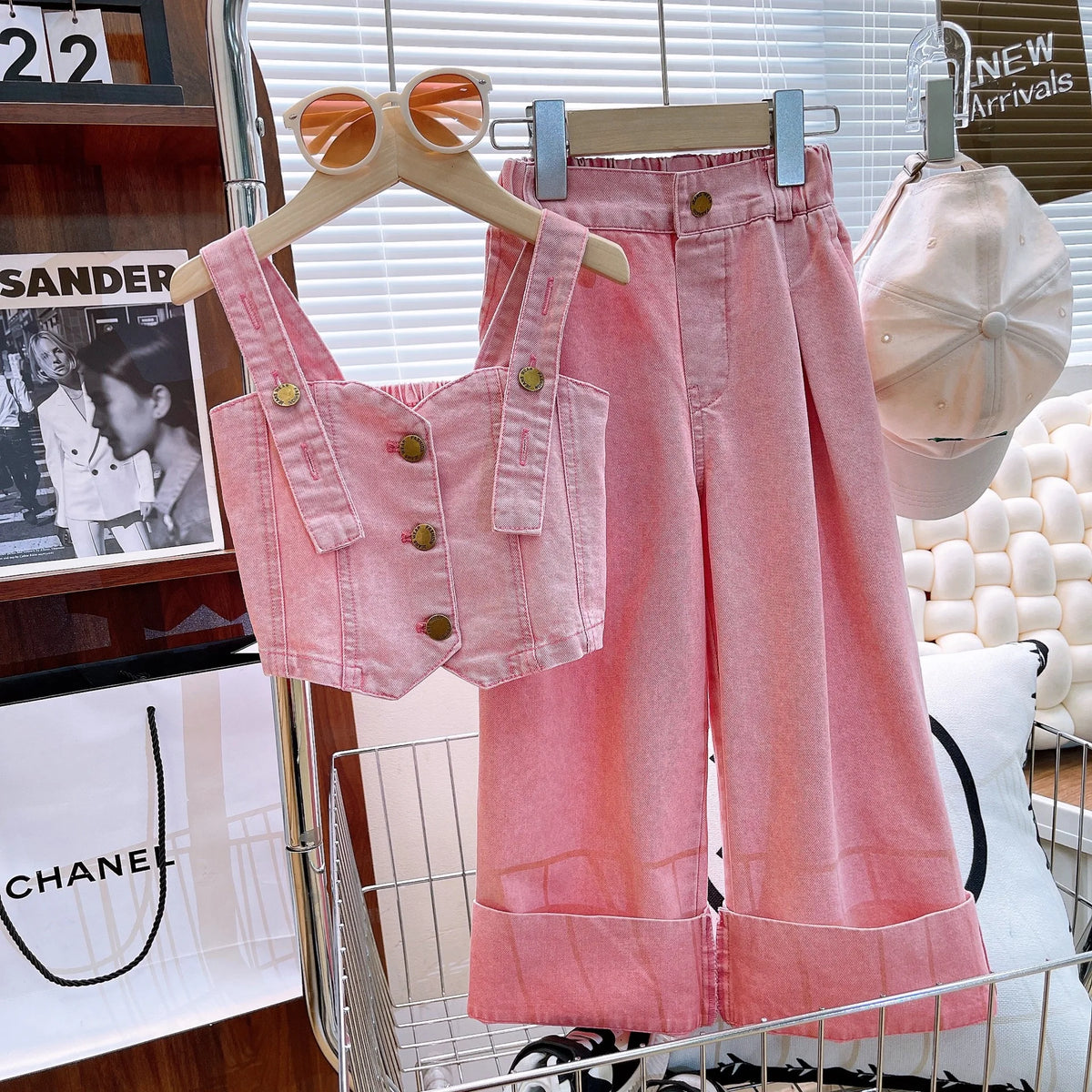 Summer Baby Girls Clothes Set Fashion Sling Vest Tops + Wide Leg Pants 2pcs Kids Clothing Suit Children Outfits Infant Costumes