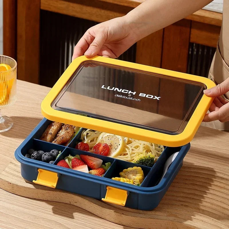 1500ML Bento Box Portable Lunch Box Kids Students Office Lunch Box with Spoon Fork Leakproof Microwavable Food Storage Container