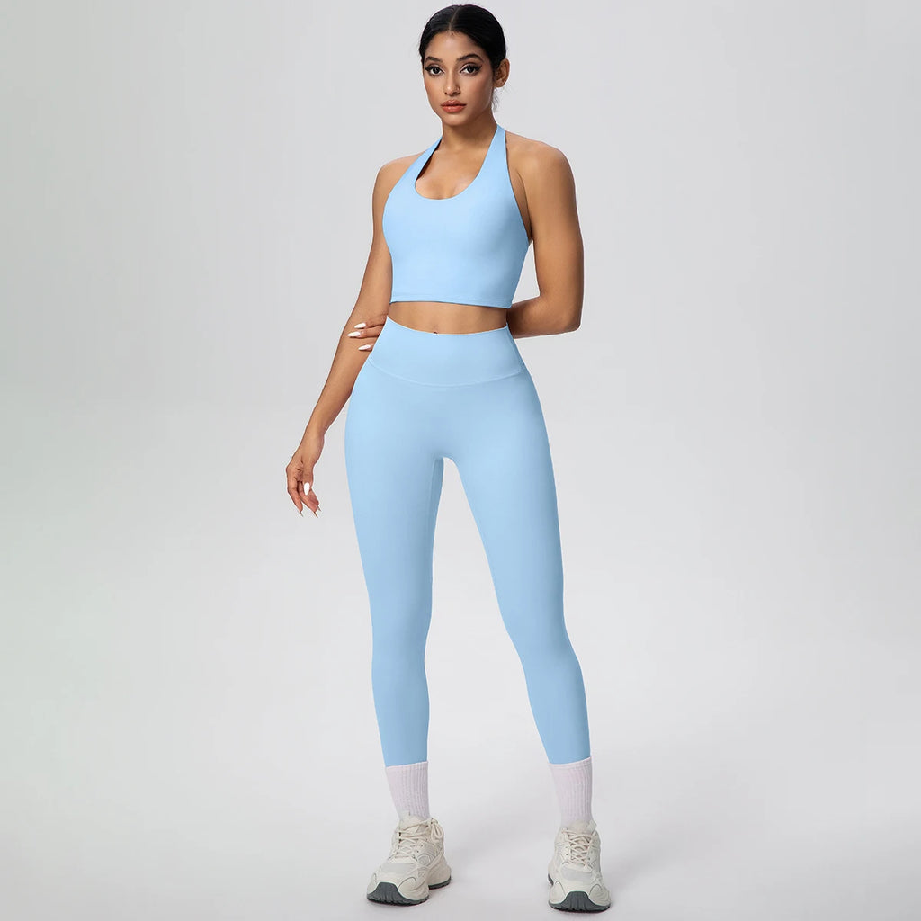 2PCS/set Yoga Set for Woman's Sexy Backless Halter Bra Sports Top Quick Drying Legging Summer Gym Fitness Pants Yoga Set