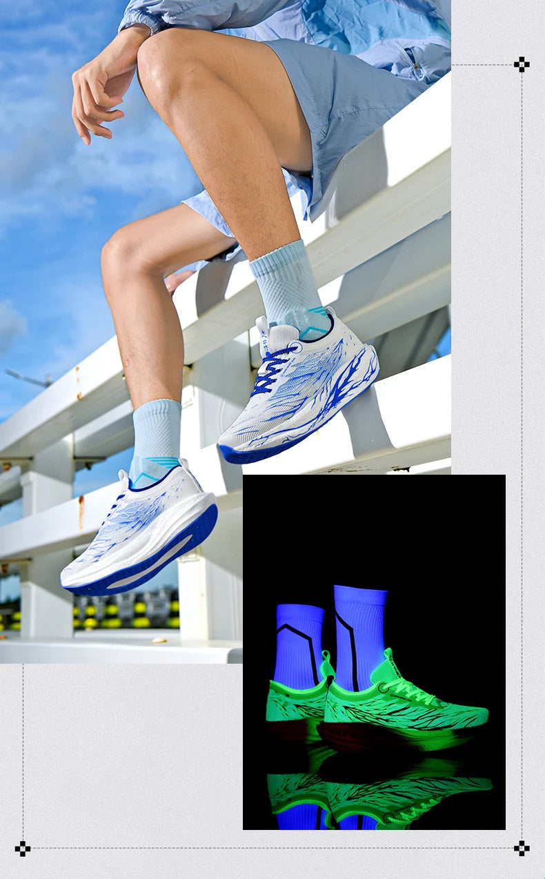 Fluorescence Running Shoes CarbonBoard Marathon Men Sports Breathable Women's Comfortable Athletic Sneakers Soft Wear Resistant