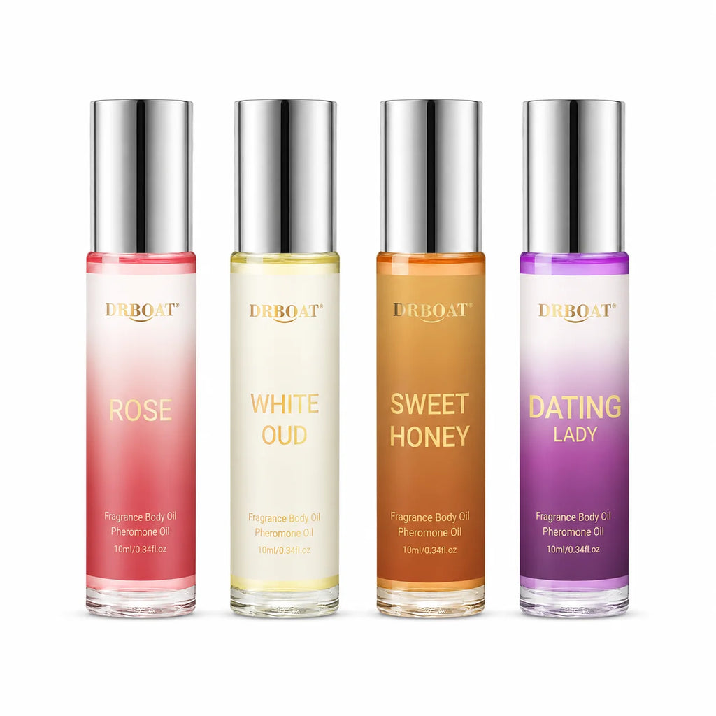 4Pcs 10ML Roll‑On Pheromone Oil Set - Portable Fragrance Oil,Rose White Oud Honey Milk Scent Eau de Parfum Traveling or Dating.