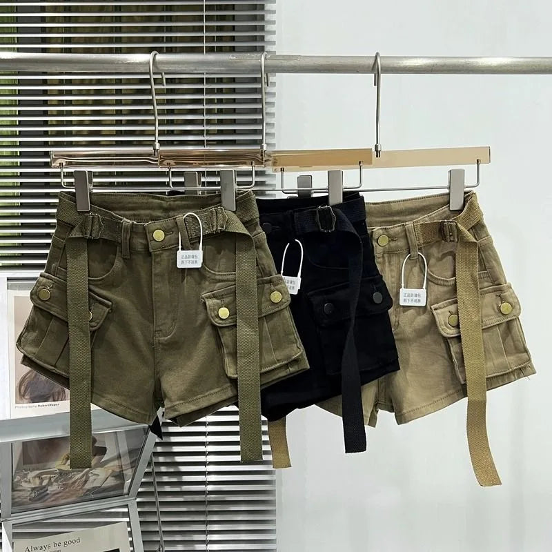 Large Pocket Denim Shorts Women Stretch Slim Fit High Waist Sexy Butt Lifting Hot Pants Summer Fashion Babes Casual Y2k Clothes