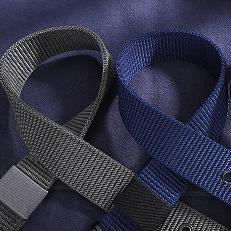 New Men Belt Porous Canvas Pin Buckle Leather Belt Outdoor Sports Belt Women's Trendy Eyelet Belt With Jeans Belt For Men Women
