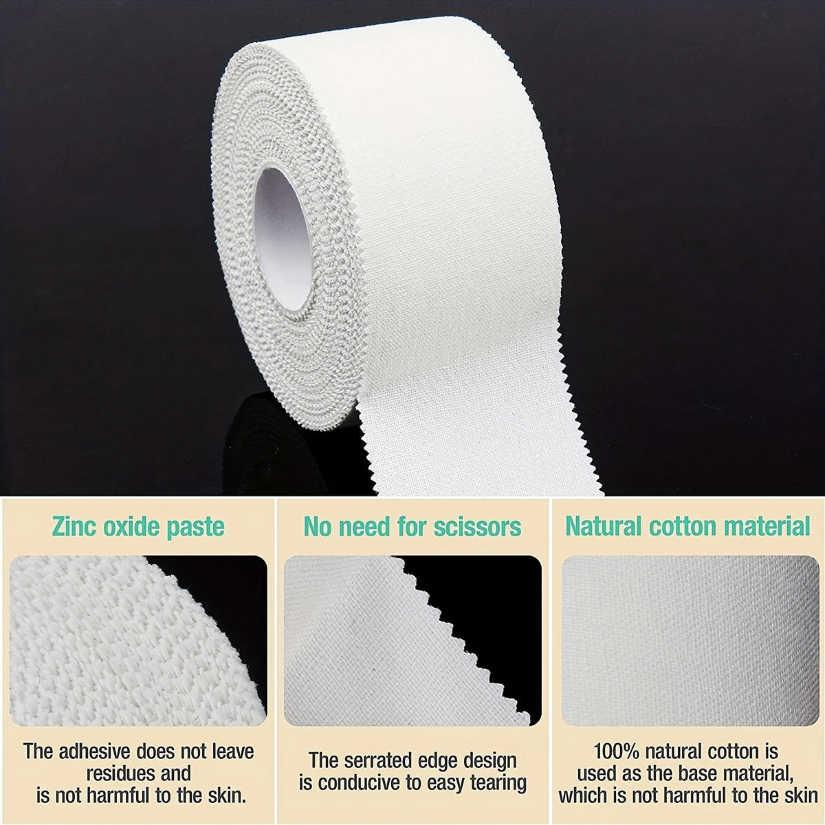 Sports Tape,Strong Tear-Off Non-Stick Residue Tape for Athletes,Support Sport Binding Bandage Cotton White Boxing Adhesive Tape