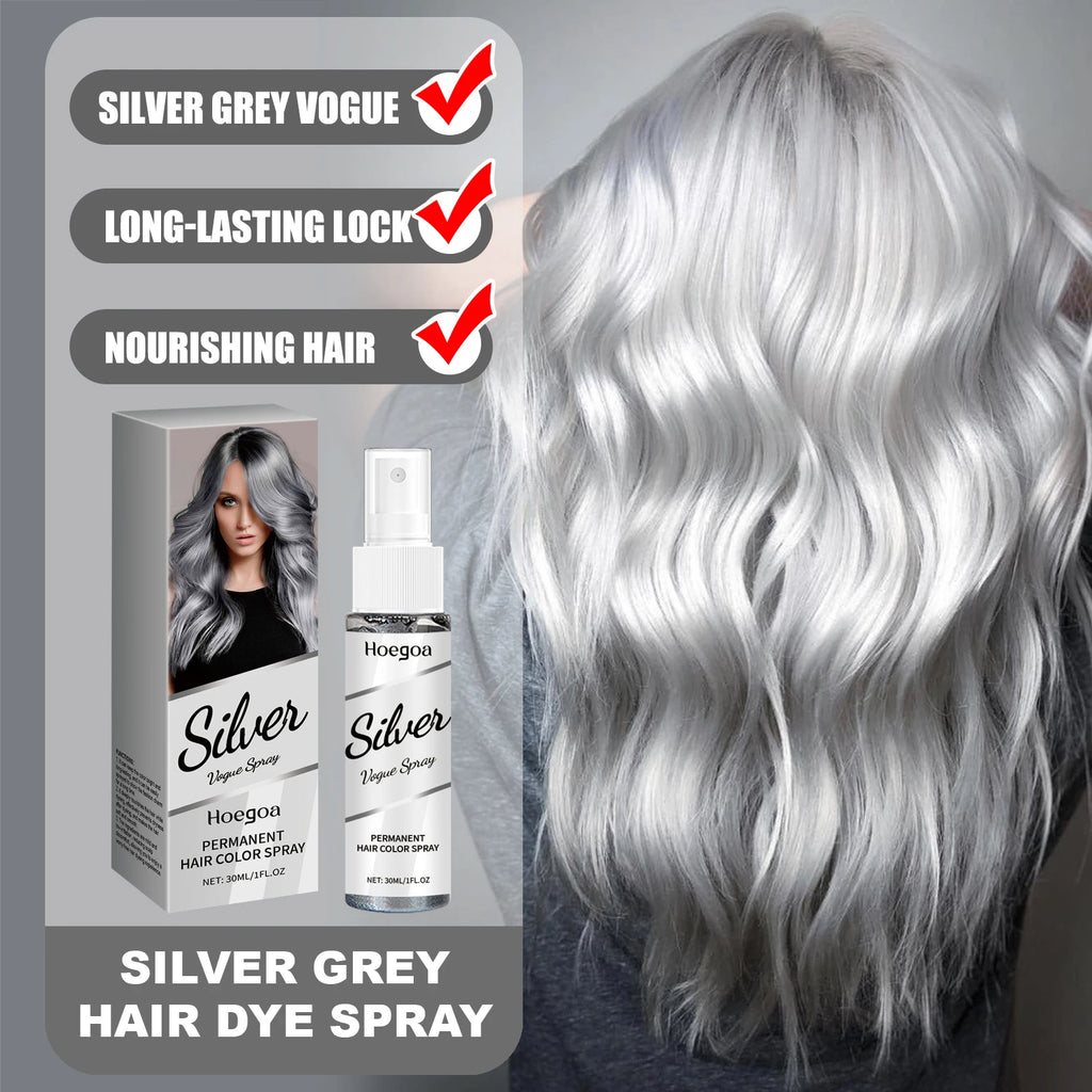 HOEGOA Silver Grey Hair Dye Spray Long-lasting Locking Color Plant Extract Formula Nourishing Roots Hair Care Prevent Dryness