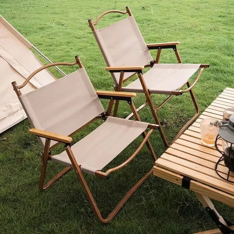 4/2/1PCS-khaki Camping Chair Portable Outdoor Chair Aluminum Alloy Wood Grain Folding Chair Camping Equipment Kermit Chair