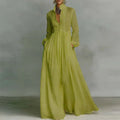 French Elegant High Waist Swing Long Dress Woman Spring Solid Pockets Pleated Maxi Dress Autumn Long Sleeve Button Evening Dress