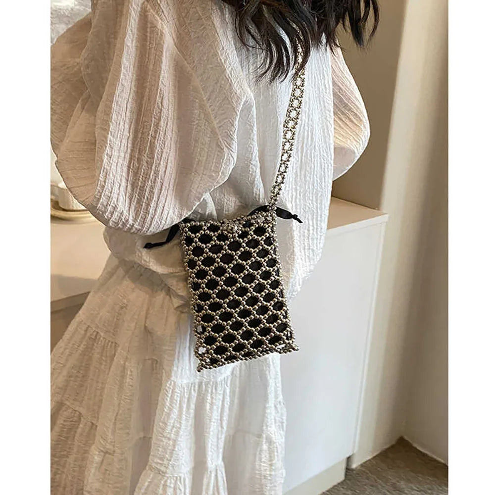 Pearl Bag Women Luxury Design Mini Phone Single Shoulder Bags Beading 2025 New Summer Chains Crossbody Bag for Wallet Daily Pack