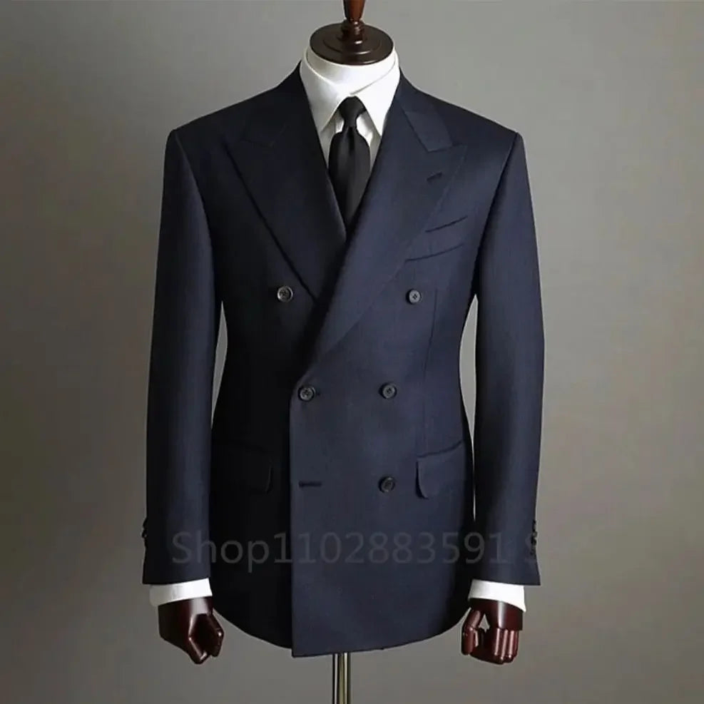 2PCS Blazer Pants Fashion Solid Color Mens Office Business Double breasted Suit Groom Wedding Dress Host Groom Dress Host Tuxedo