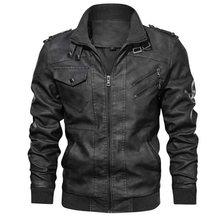 New Men's Hooded Leather Jackets Autumn Winter Casual Zipper Motorcycle PU Jacket Biker Leather Coat Hat Detachable Punk Outwear