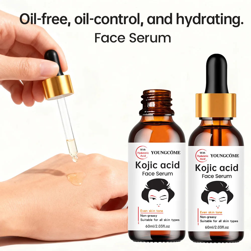2PCS YOUNGCOME Kojic Acid Face Serum - Brightening Anti-Aging Treatment, Evens Skin ToneFades Dark Spots, Skin Essence Shrink.