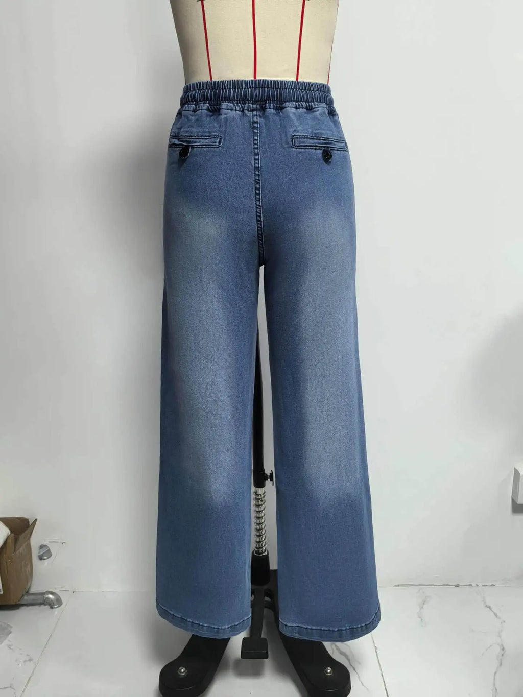 Chic High Waist Drawstring Denim Pants Women's Straight Wide Leg Jeans Fashion Trousers