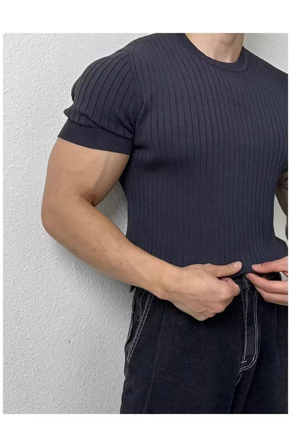 Trendy Polo Shirt for Men Summer Solid Color Top Versatile Knit Style Korean Short Sleeves Casual Fashion T-shirt