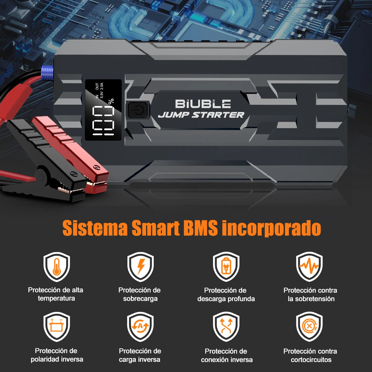 3000A Peak Current, 20000mAh Emergency Jump Starter, (8.0L GAS, 6.5L Diesel) Portable Power Bank