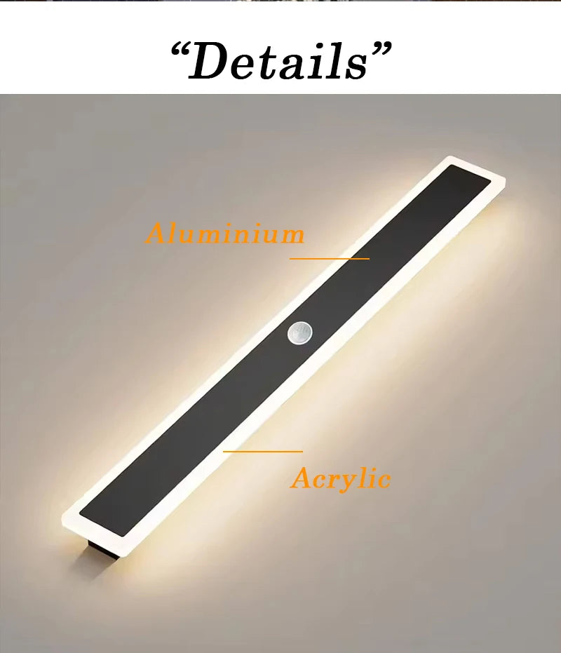 Outdoor Wall Light With Motion Sensor 90v 240v IP65 Waterproof Porch Lamp LED Long Garden Lamps For Villa Garage Lighting